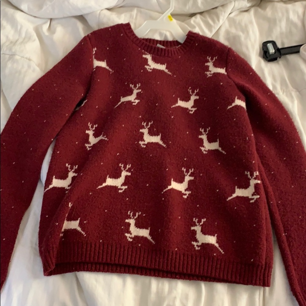 Maroon and white reign-deer Christmas sweater